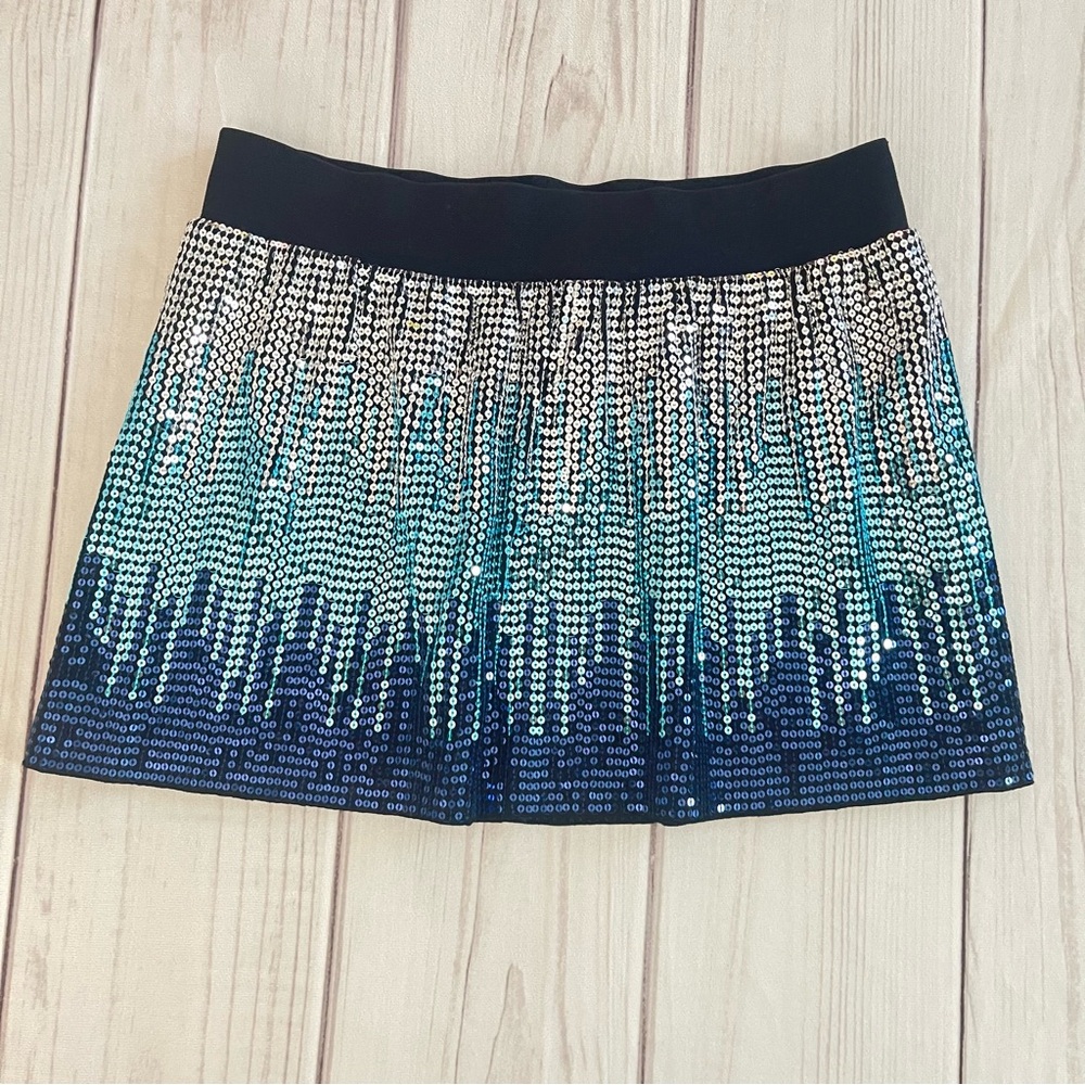 Free People Silver and Blue Sequin Bubble Mini Skirt